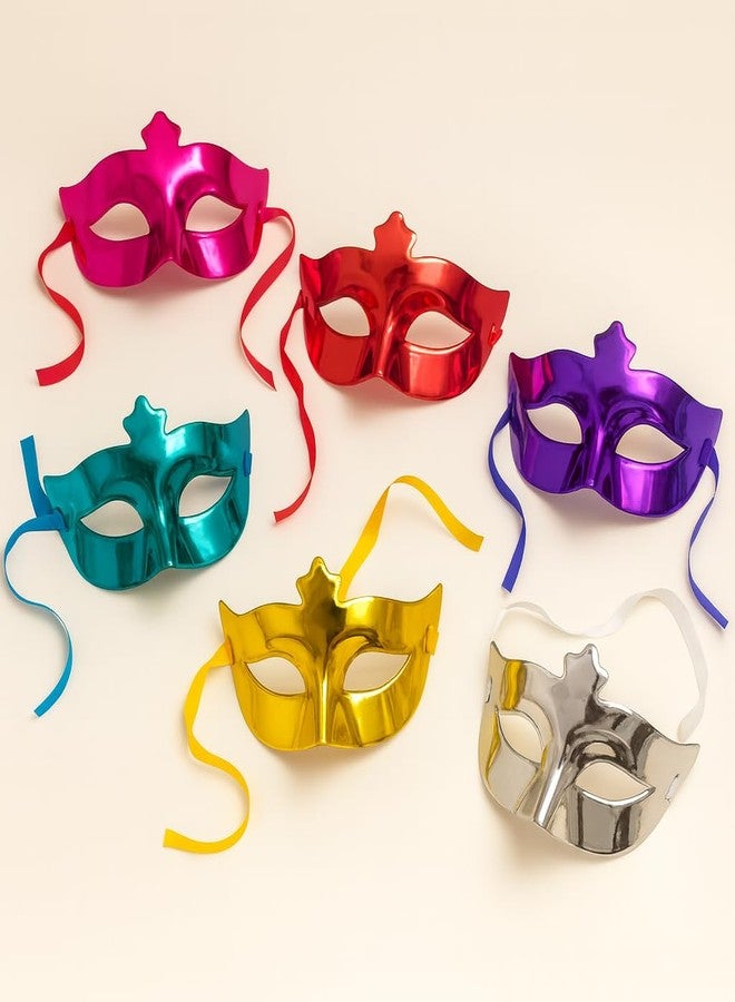 AMFIN® (Pack of 6 Metallic Eye Masks for Kids & Adults - Multicolor Masquerade Party Masks - Shiny Costume Masks for Birthday Parties, New Year Celebration, Baby Shower - Image 1